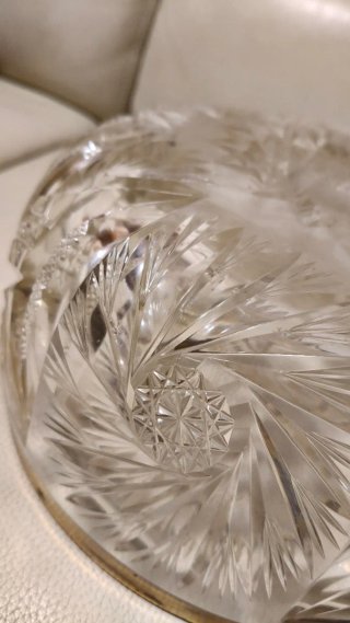 Fuente cuenco antiguo cristal tallado y plata