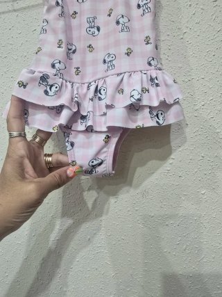 Bañador niña Snoopy cuadros rosa