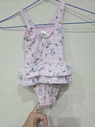 Bañador niña Snoopy cuadros rosa