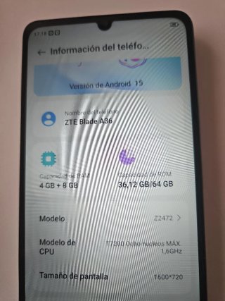 Movil ZTE BLADE A36, Azul Turquesa Claro 64GB-2026