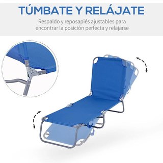Tumbona Jardín Plegable 5 Posiciones Azul 120kg