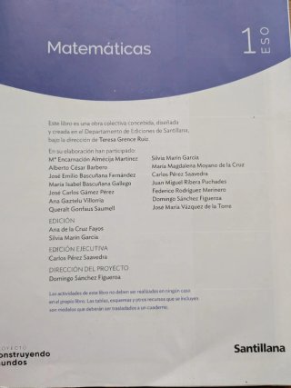Libro Matemáticas 1 ESO Santillana