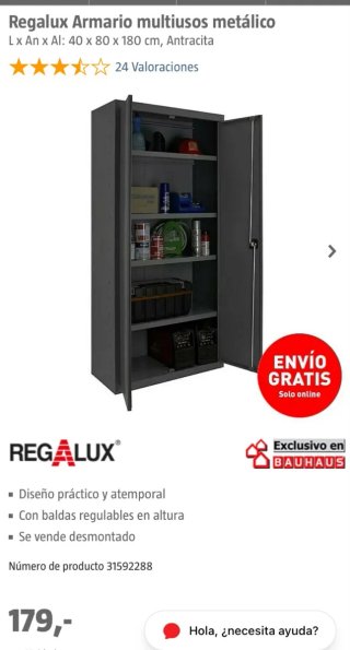 3 Armarios Metálicos Regalux Multiusos Gris 180cm