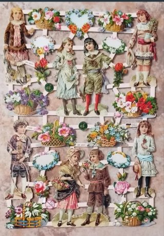 Lamina Cromos troquelados EF 7368. Niños y flores