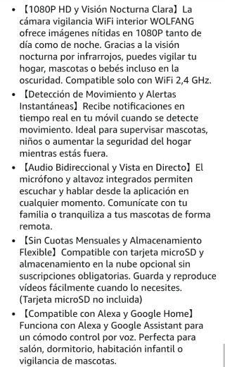 2 Cámaras Vigilancia WOLFANG WiFi Interior 1080P