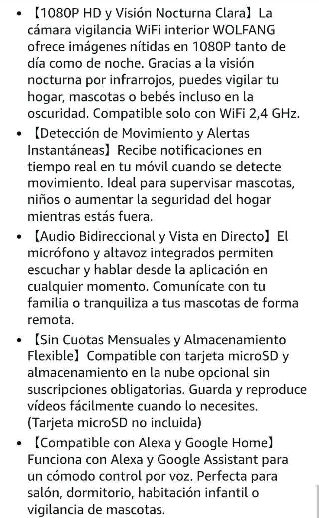 2 Cámaras Vigilancia WOLFANG WiFi Interior 1080P