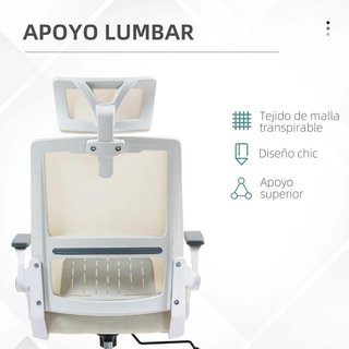 Silla Oficina Malla Ajustable Reposacabezas Beige