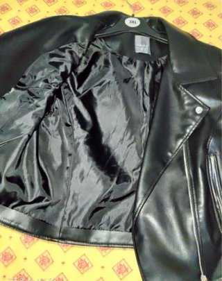 Chaqueta Biker Cuero Negra Talla XL