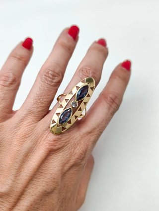 ORO NUEVO 18KT Anillo Lanzadera Circonitas azules