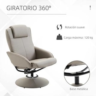 Sillón Relax Giratorio 360º con Reposapiés Gris