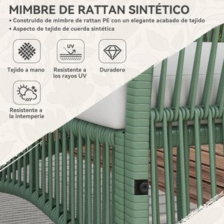 Conjunto Jardín Ratán Sofá Mesa y Cojines Verde