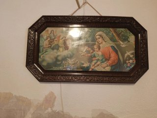 Cuadro antiguo Virgen con ángeles