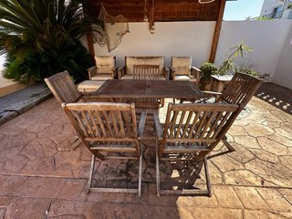 Pack 2 Conjuntos Muebles Jardín Madera y Tela