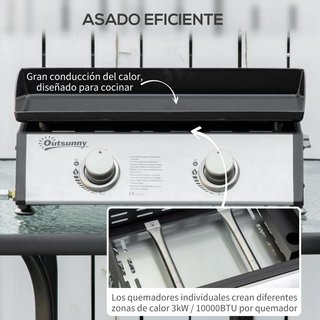 Plancha Gas Sobremesa 2 Quemadores 6kW Inox