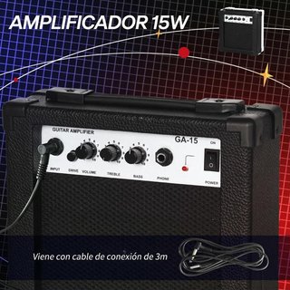 Kit Guitarra Eléctrica con Amplificador 15W Negro