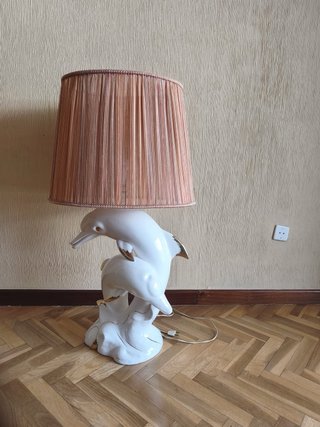 Lámpara Delfines Cerámica y Tela Rosa