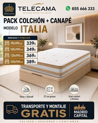 Conjunto descanso colchón y canape madera 90x190