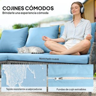 Conjunto Jardín Ratán Sofá Esquina Vidrio Azul