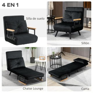 Sofá Cama Individual Plegable Negro
