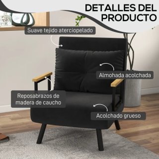 Sofá Cama Individual Plegable Negro