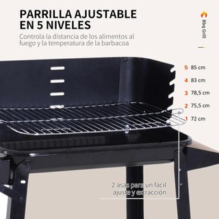 BBQ Barbacoa Carbón Ajustable con Ruedas Negra