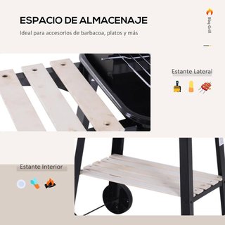 BBQ Barbacoa Carbón Ajustable con Ruedas Negra