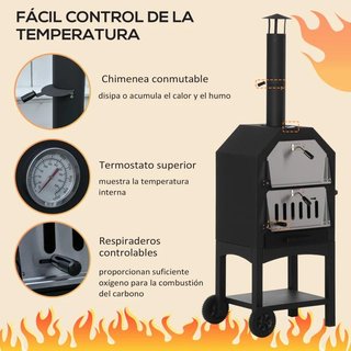 Horno Pizza Leña 2 Capas Ruedas Estante Negro