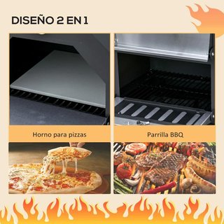 Horno Pizza Leña 2 Capas Ruedas Estante Negro