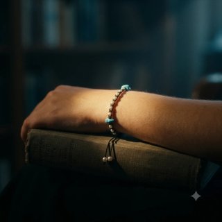 Pulsera Macramé Turquesa y Perlas blancas.