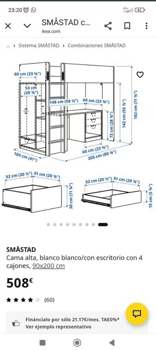 Habitación juvenil cama alta