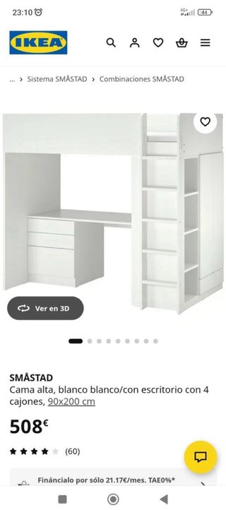 Habitación juvenil cama alta
