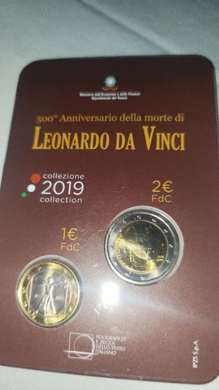 Euro 1€ e 2€ Leonardo da Vinci 500° Anniversario