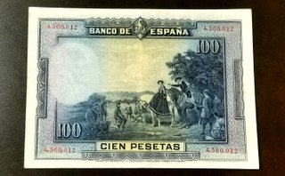 Billete 100 pesetas del 1928. Cervantes. Sin serie