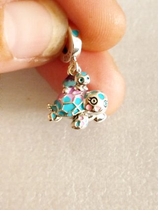 Charm Plata Tortuga y Bebé