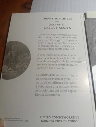 San Marino Blíster 2€ 2015 Dante Alighieri