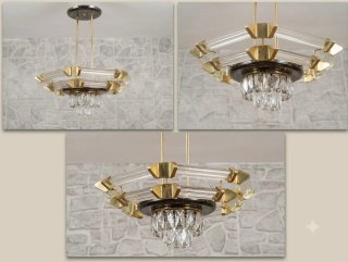 2 lámparas de techo cristal y metal dorado