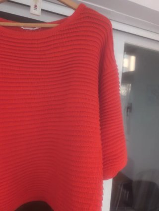 Jersey punto canalé rojo anaranjado mujer