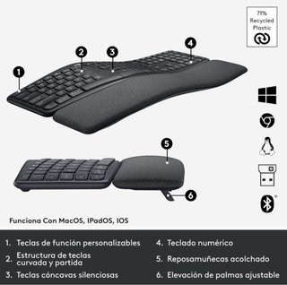 Teclado Ergonómico Logitech K860 Negro/Gris