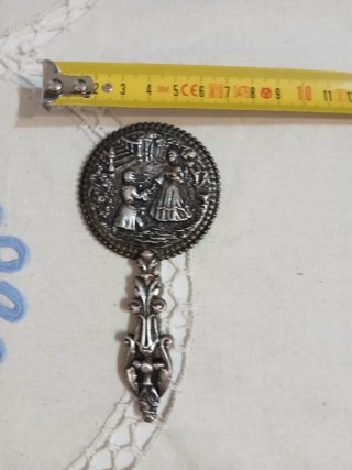Espejo de bolso antiguo plateado