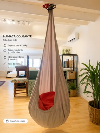 Hamaca Colgante Nido Beige y Roja