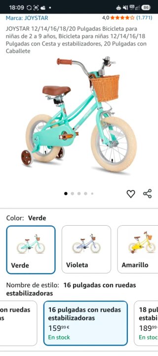 Bicicleta Joystar 16' Mint