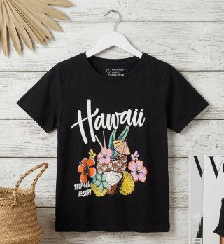 Camiseta Negra Hawaii Tropical Resort