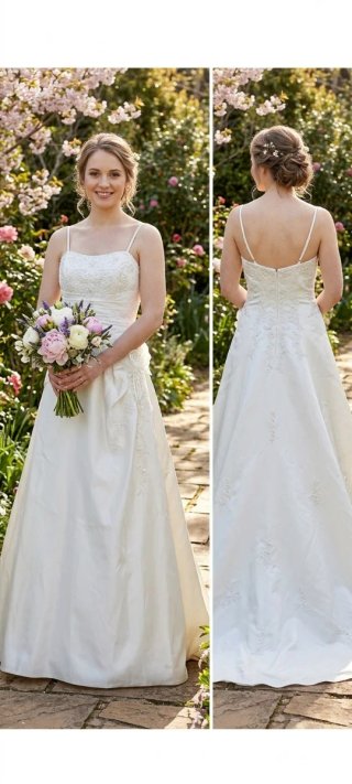 Vestido de Novia Crema Suave con Flores