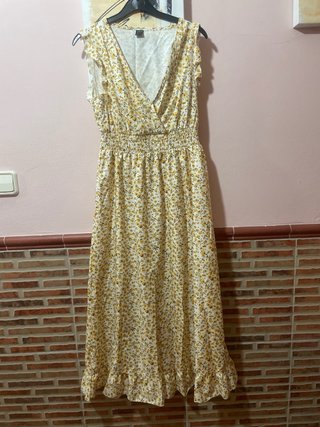 Vestido largo floral blanco y amarillo