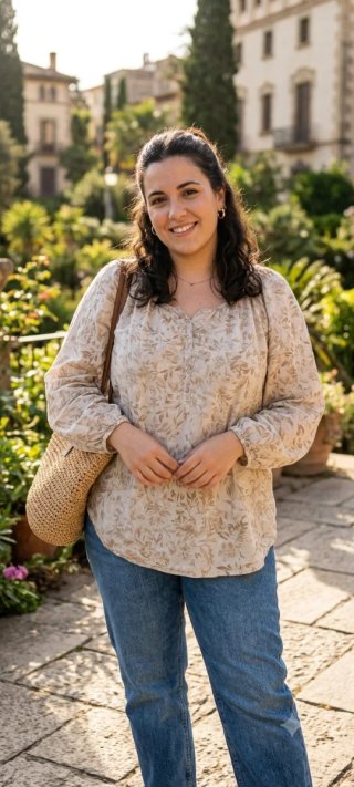 Blusa H&M floral beige y marrón talla 46