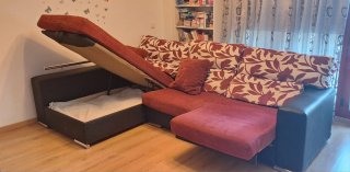 Sofá chaise longue negro y rojo