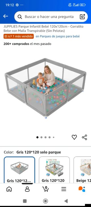 Parque Infantil Bebé 120x120cm Gris.