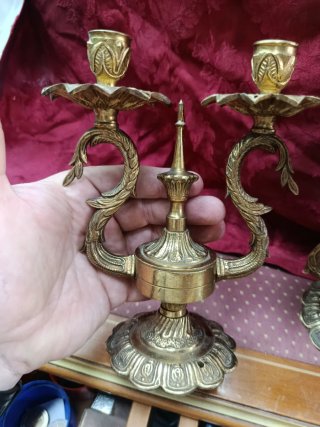 Pareja Candelabros Bronce Antiguos