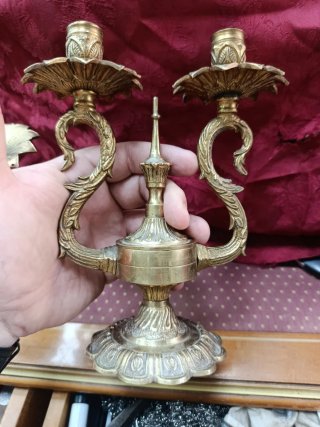 Pareja Candelabros Bronce Antiguos