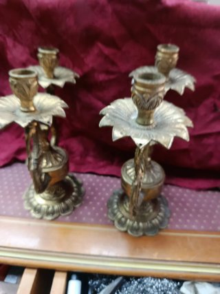 Pareja Candelabros Bronce Antiguos
